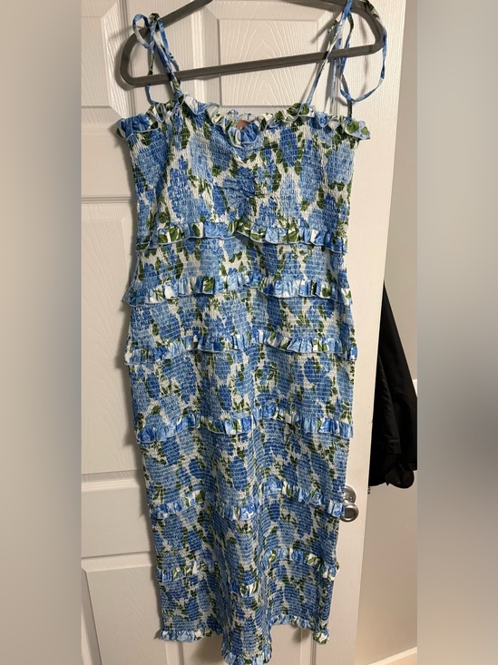 Show Me Your MuMu Dresses & Skirts - Show Me Your MuMu Blue and Green Floral Smocked Strapless Dress